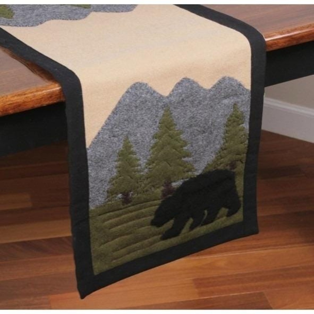 Rustic Lodge Bear in Woods Table Runner Wool‎ Felt 14"x36" New